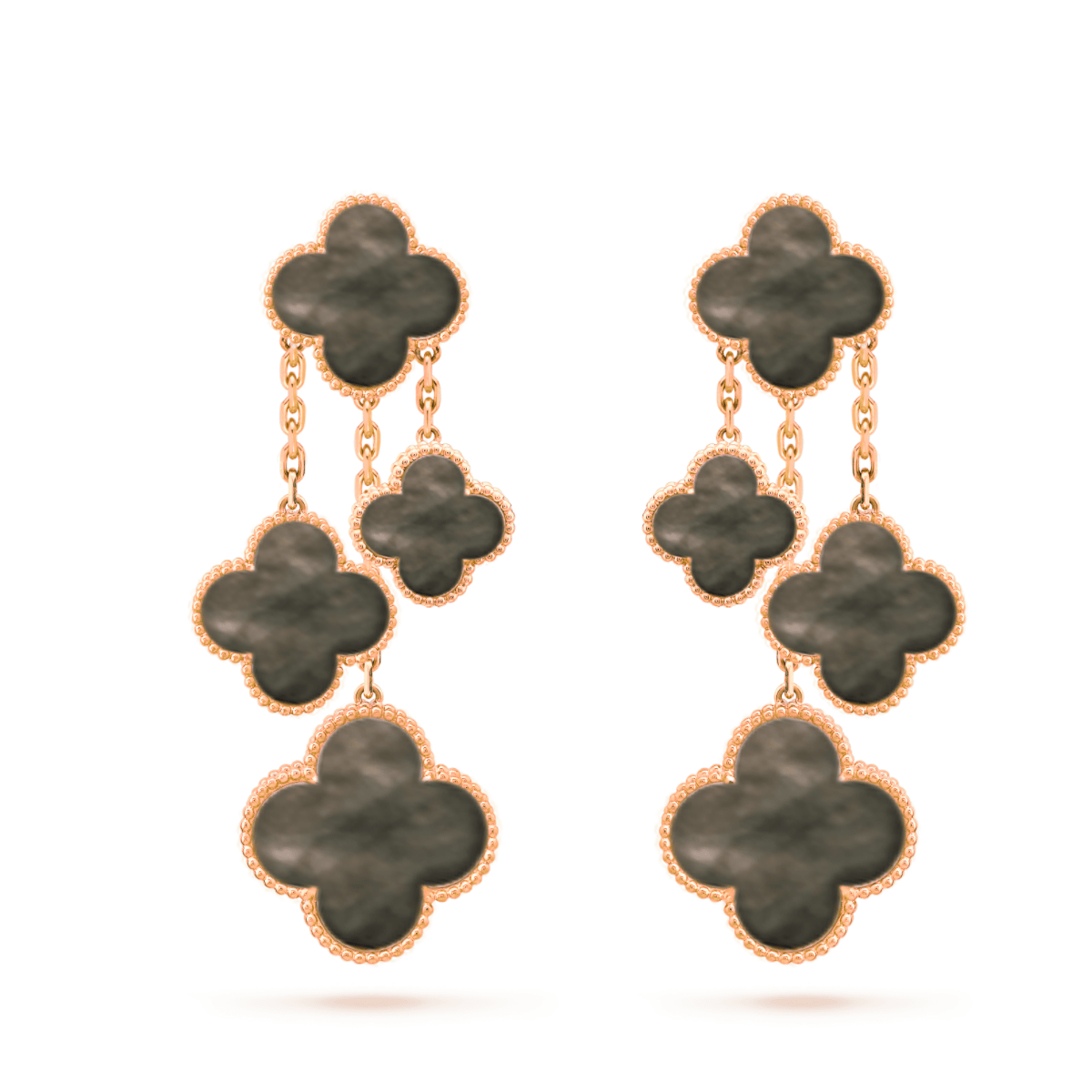 [Vicky]CLOVER EARRINGS DARK MOP 4 MOTIFS ROSE GOLD