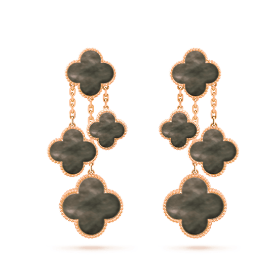 [Vicky]CLOVER EARRINGS DARK MOP 4 MOTIFS ROSE GOLD