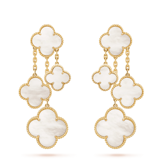 [Vicky]CLOVER EARRINGS WHITE MOP 4 MOTIFS GOLD