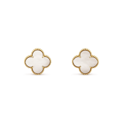 [Vicky]CLOVER MEDIUM 1 MOTIFS  WHITE MOP STUD EARRINGS