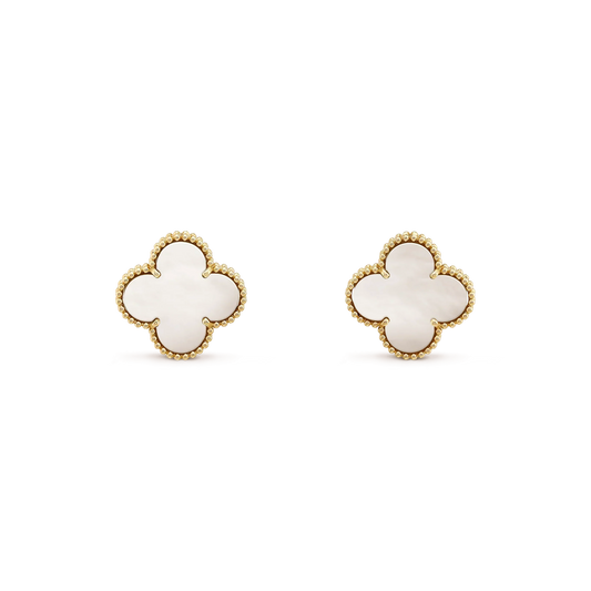 [Vicky]CLOVER MEDIUM 1 MOTIFS  WHITE MOP STUD EARRINGS