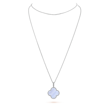 [Vicky]CLOVER SILVER CHALCEDONY BIG CLOVER NECKLACE