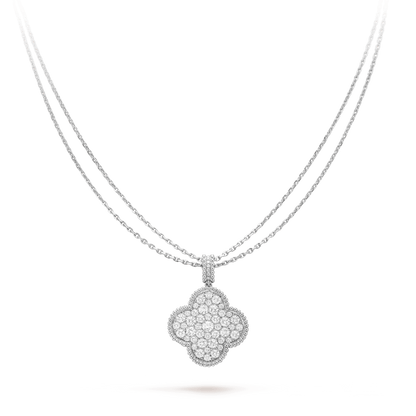 [Vicky]CLOVER 25MM SILVER FULL DIAMOND BIG CLOVER NECKLACE