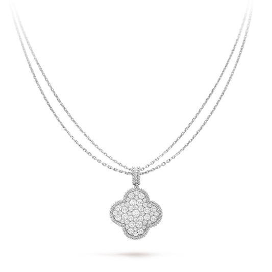 [Vicky]CLOVER 25MM SILVER FULL DIAMOND BIG CLOVER NECKLACE
