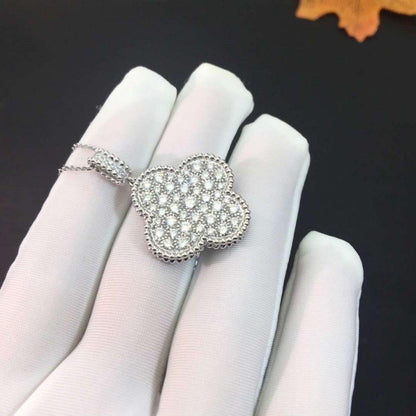 [Vicky]CLOVER 25MM SILVER FULL DIAMOND BIG CLOVER NECKLACE