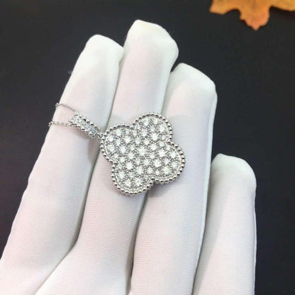 [Vicky]CLOVER 25MM SILVER FULL DIAMOND BIG CLOVER NECKLACE