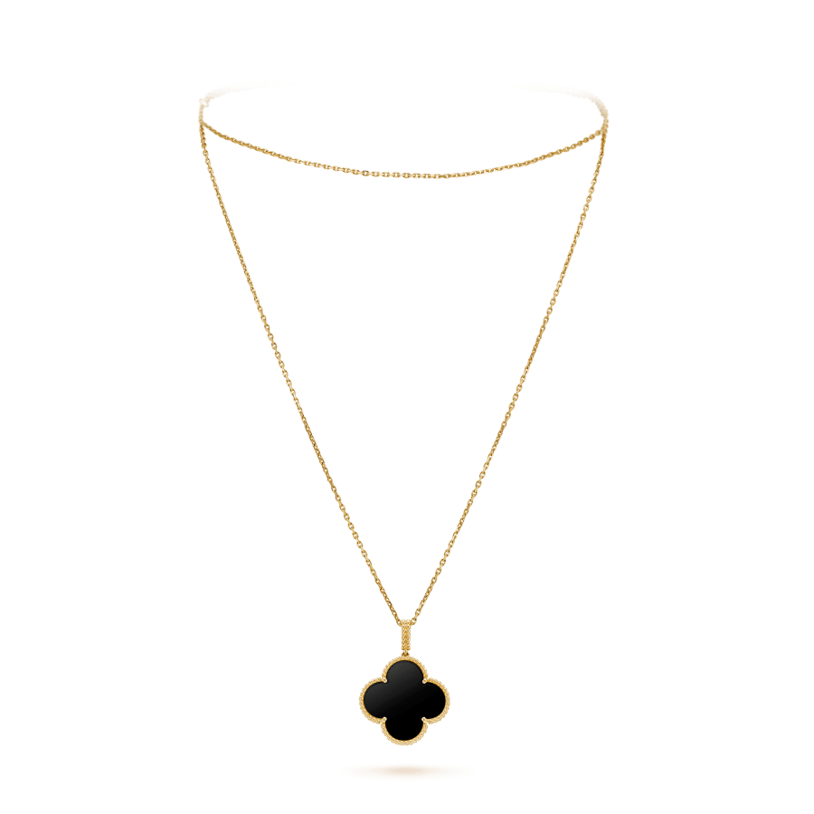 [Vicky]CLOVER 25MM GOLD ONYX BIG CLOVER NECKLACE