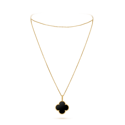 [Vicky]CLOVER 25MM GOLD ONYX BIG CLOVER NECKLACE