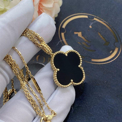 [Vicky]CLOVER 25MM GOLD ONYX BIG CLOVER NECKLACE
