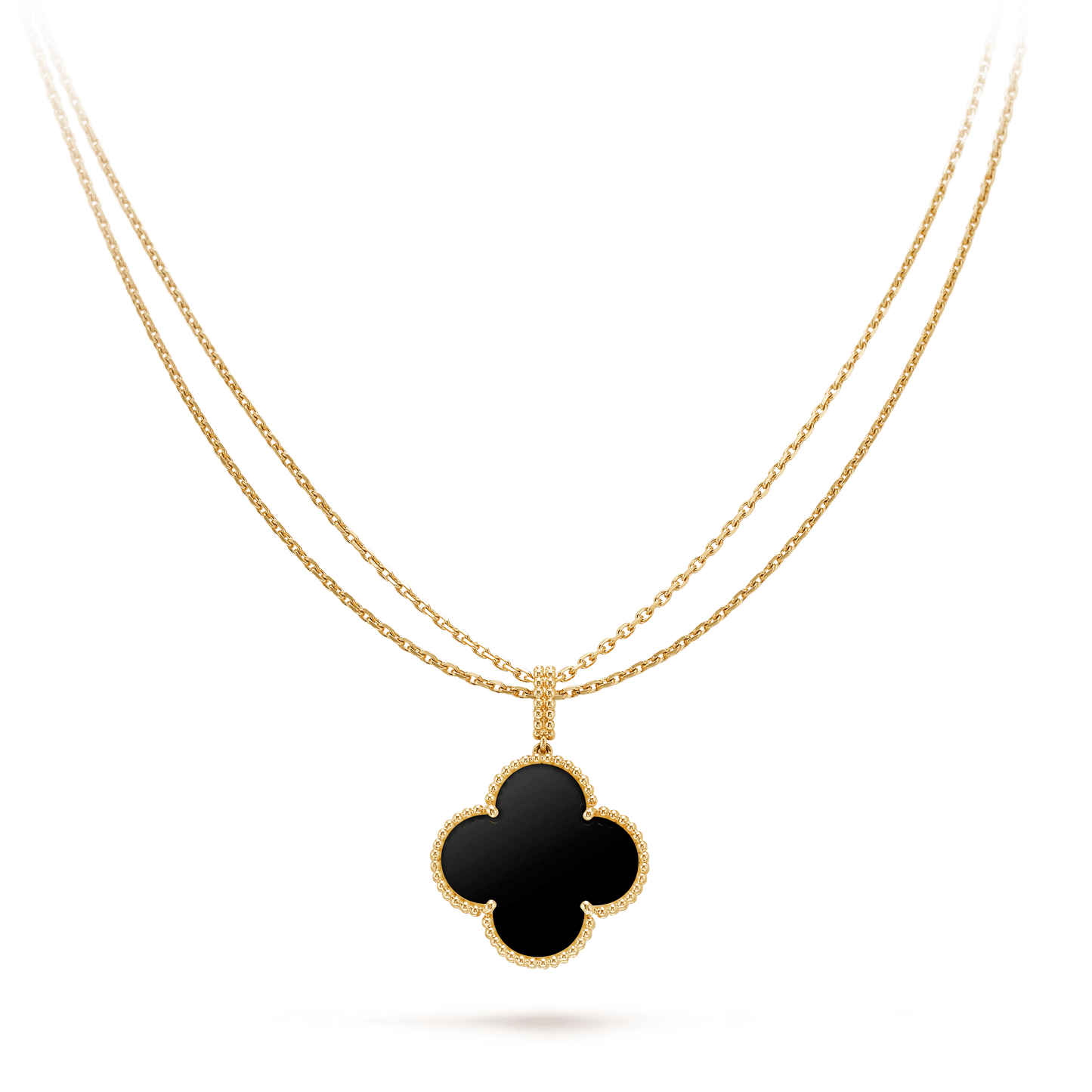 [Vicky]CLOVER 25MM GOLD ONYX BIG CLOVER NECKLACE