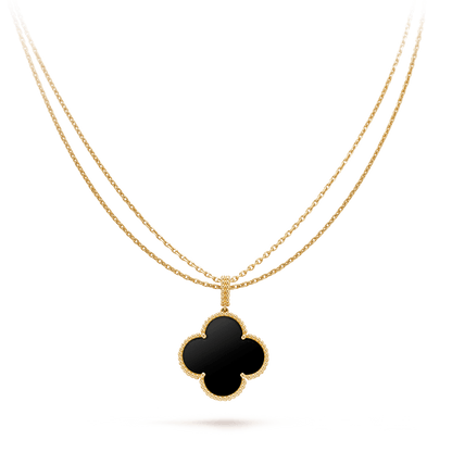 [Vicky]CLOVER 25MM GOLD ONYX BIG CLOVER NECKLACE