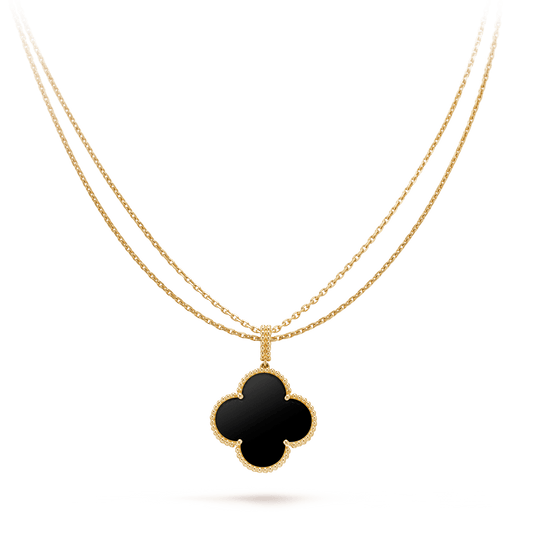 [Vicky]CLOVER 25MM GOLD ONYX BIG CLOVER NECKLACE