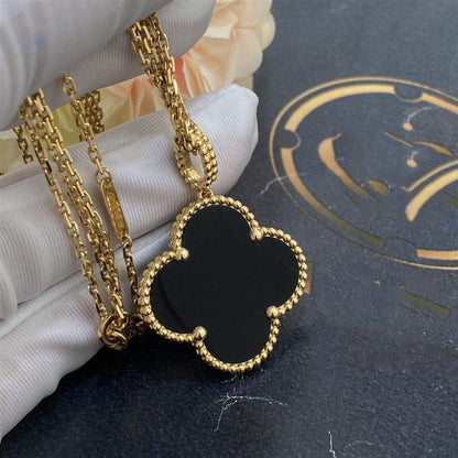 [Vicky]CLOVER 25MM GOLD ONYX BIG CLOVER NECKLACE