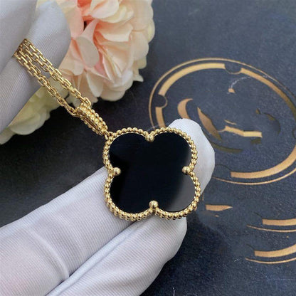 [Vicky]CLOVER 25MM GOLD ONYX BIG CLOVER NECKLACE