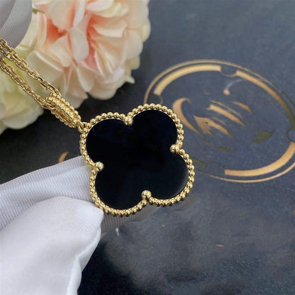 [Vicky]CLOVER 25MM GOLD ONYX BIG CLOVER NECKLACE