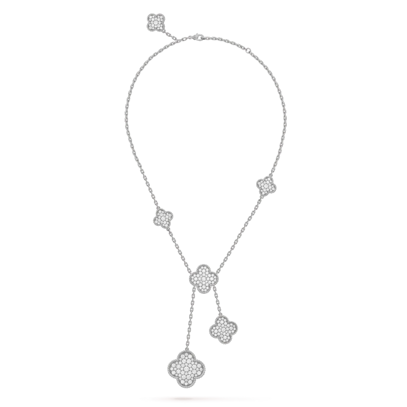 [Vicky]CLOVER 5 MOTIFS SILVER DIAMONDS NECKLACE