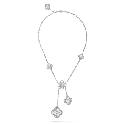 [Vicky]CLOVER 5 MOTIFS SILVER DIAMONDS NECKLACE