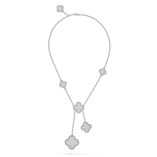 [Vicky]CLOVER 5 MOTIFS SILVER DIAMONDS NECKLACE