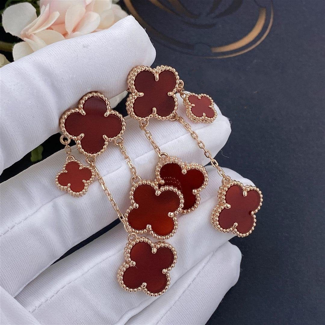 [Vicky]CLOVER EARRINGS CARNELIAN 4 MOTIFS PINK GOLD