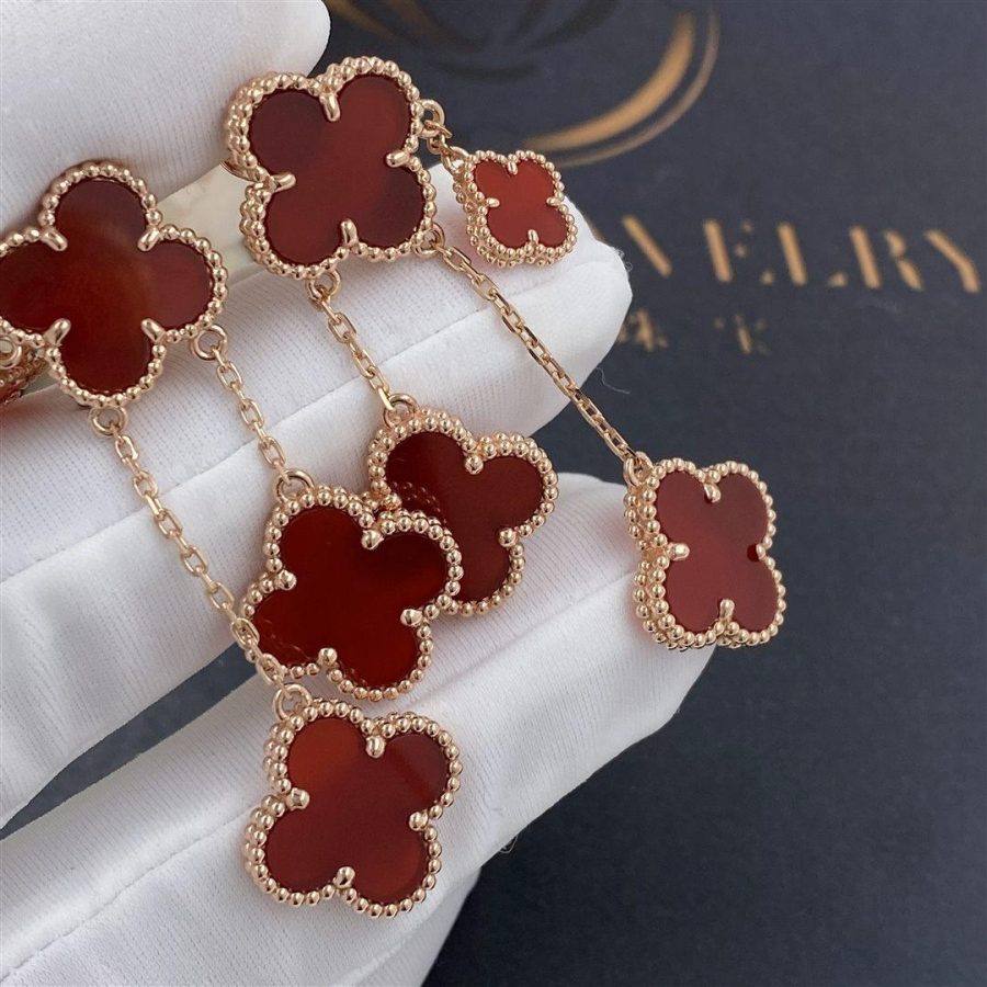 [Vicky]CLOVER EARRINGS CARNELIAN 4 MOTIFS PINK GOLD