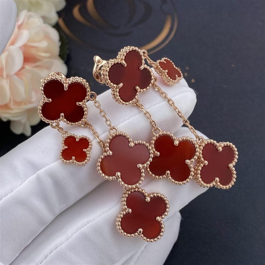 [Vicky]CLOVER EARRINGS CARNELIAN 4 MOTIFS PINK GOLD