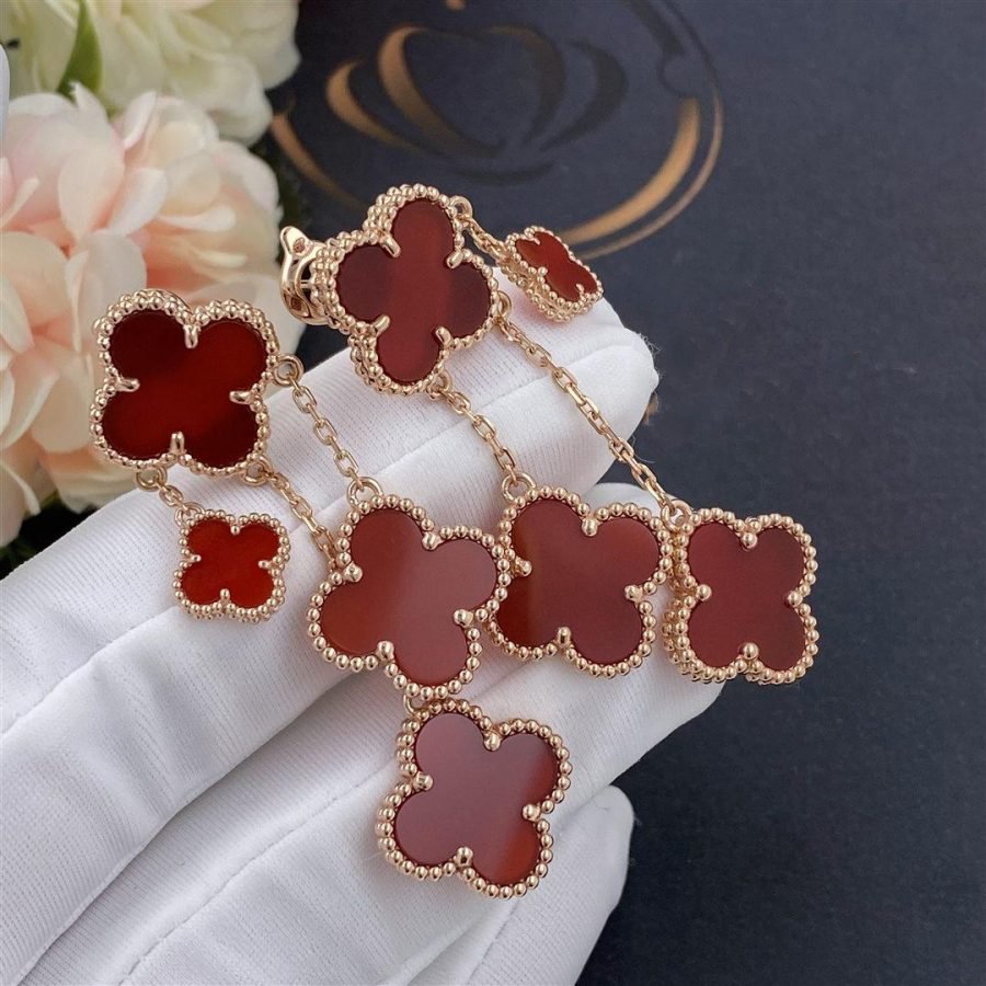 [Vicky]CLOVER EARRINGS CARNELIAN 4 MOTIFS PINK GOLD