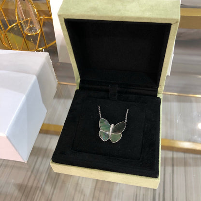 [Vicky]LARGE BUTTERFLY SILVER PENDANT DIAMOND NECKLACE