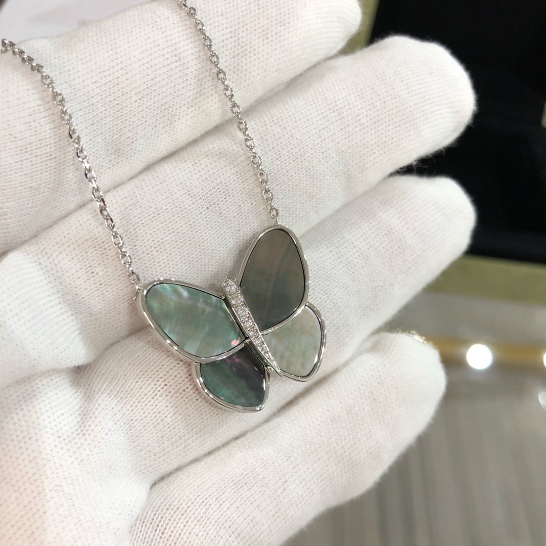 [Vicky]LARGE BUTTERFLY SILVER PENDANT DIAMOND NECKLACE