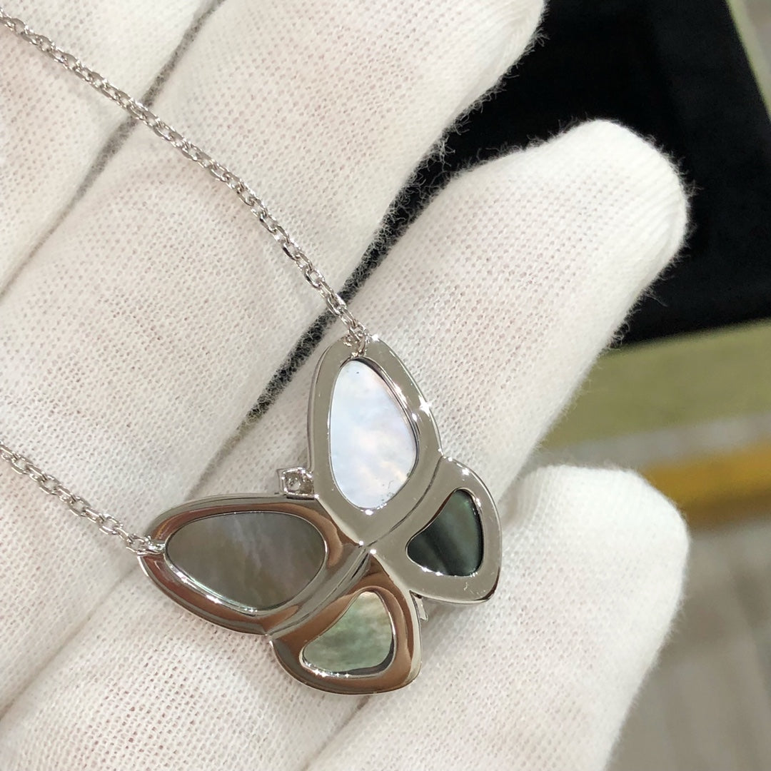 [Vicky]LARGE BUTTERFLY SILVER PENDANT DIAMOND NECKLACE