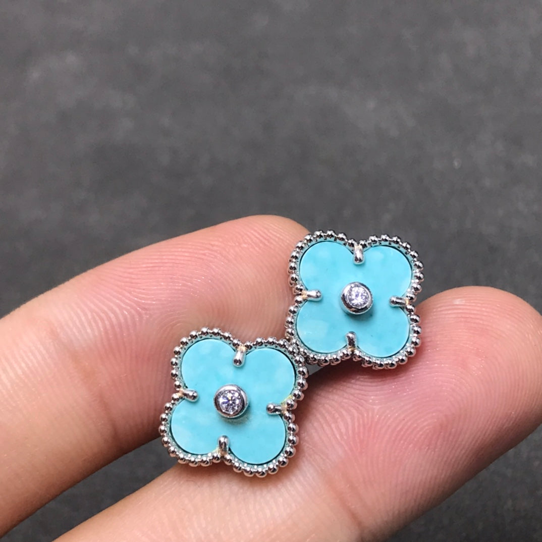 [Vicky]CLOVER 1 DIAMOND BLUE SKY SILVER EARRINGS