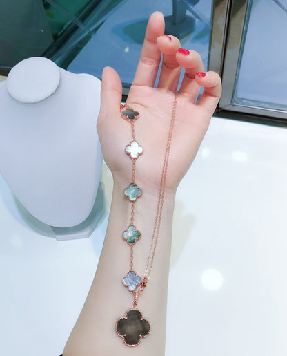 [Vicky]COMBINED BRACELET 5 MOTIFS AND NECKLACE DARK MOP ROSE GOLD