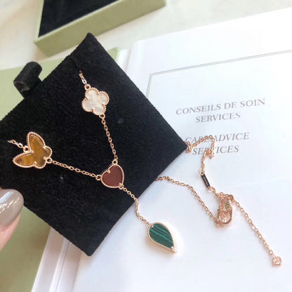 [Vicky]LUCKY SPRING 4 MOTIFS ROSE GOLD NECKLACE