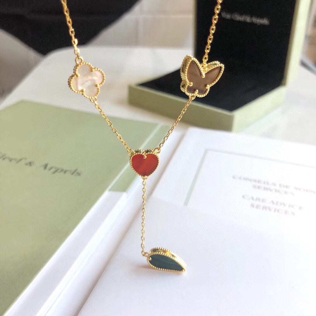 [Vicky]LUCKY SPRING 4 MOTIFS ROSE GOLD NECKLACE