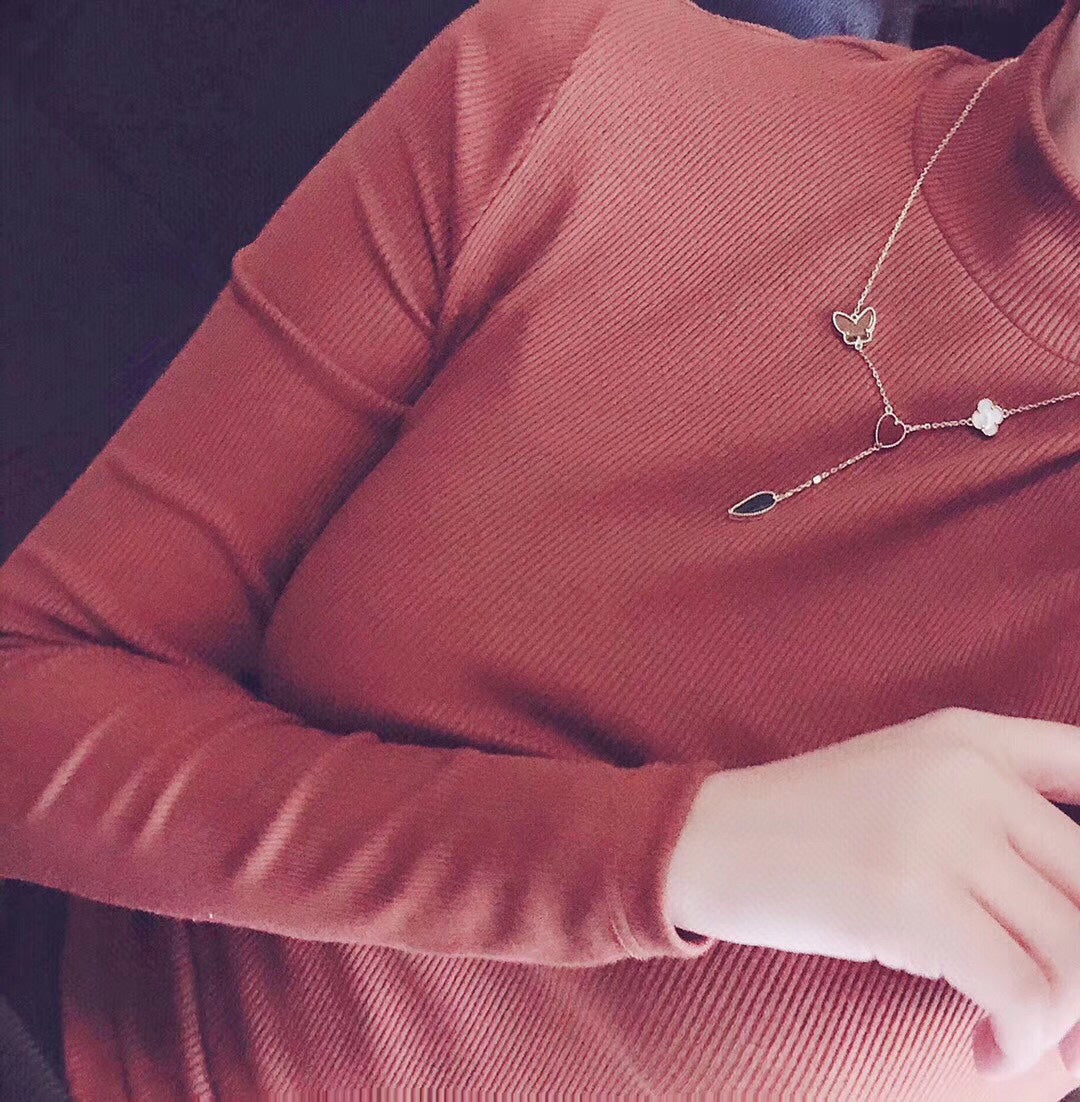 [Vicky]LUCKY SPRING 4 MOTIFS ROSE GOLD NECKLACE