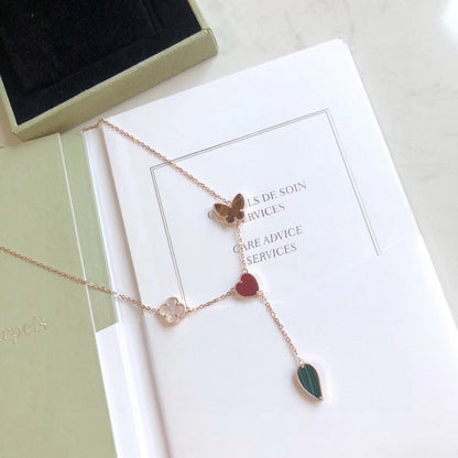 [Vicky]LUCKY SPRING 4 MOTIFS ROSE GOLD NECKLACE