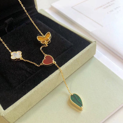 [Vicky]LUCKY SPRING 4 MOTIFS ROSE GOLD NECKLACE