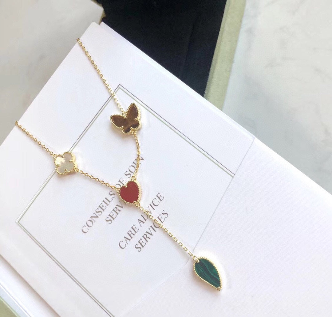 [Vicky]LUCKY SPRING 4 MOTIFS ROSE GOLD NECKLACE