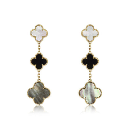 [Vicky]CLOVER EARRINGS GOLD ONYX MOP 3 MOTIF