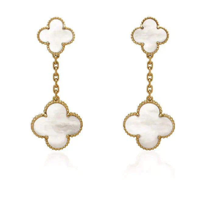 [Vicky]CLOVER 2 MOTIF WHITE MOP EARRINGS