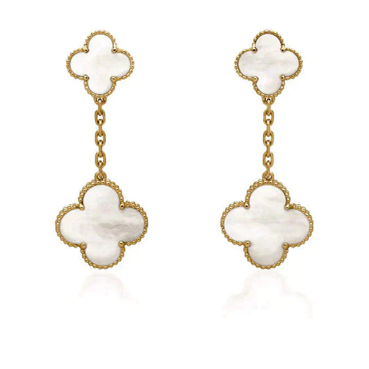 [Vicky]CLOVER 2 MOTIF WHITE MOP EARRINGS