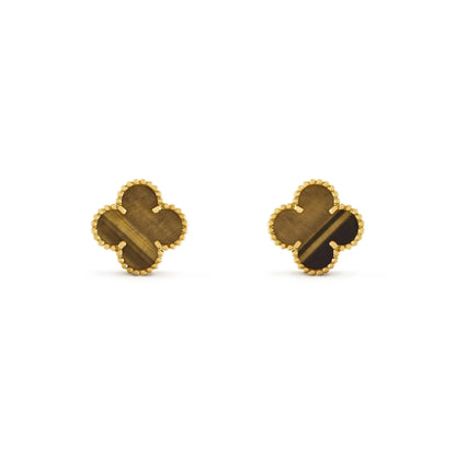 [Vicky]CLOVER MEDIUM 1 MOTIFS TIGER EYE EARRINGS