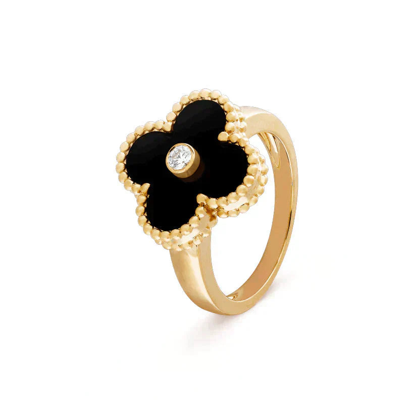 [Vicky]CLOVER ONYX RING GOLD DIAMOND