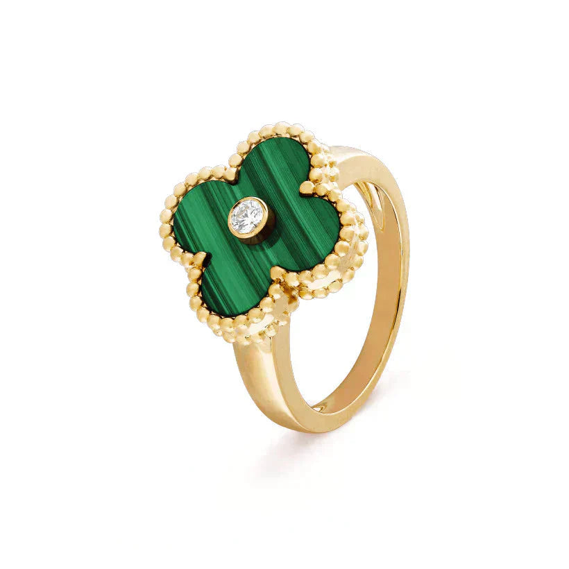 [Vicky]CLOVER MALACHITE RING GOLD DIAMOND